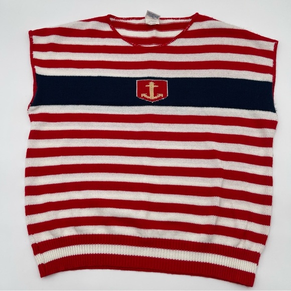 Vintage Sweater Bazaar SZ Med? Sleeveless Sweater Knit Red White Blue Patriotic - Picture 1 of 7